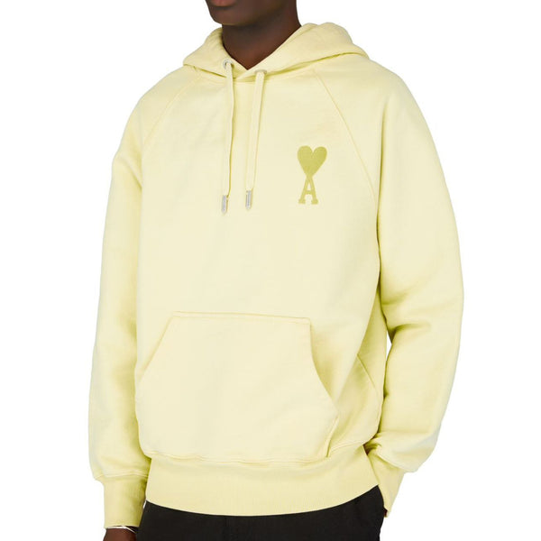 Men Pastel Yellow Pullover Hoodie with Chest Logo Detail