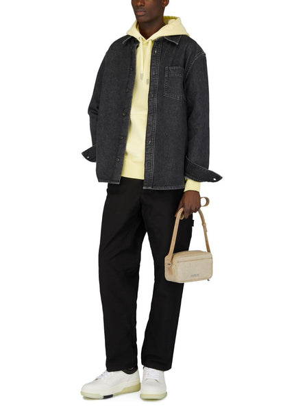 Men Pastel Yellow Pullover Hoodie with Chest Logo Detail