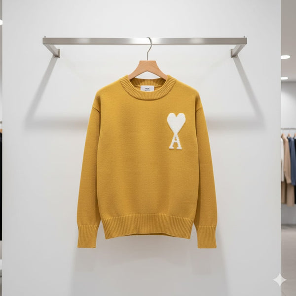 Branded  Crewneck Sweater with Heart Logo  Bold Contemporary Style