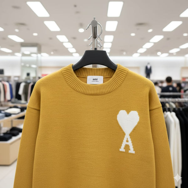 Branded  Crewneck Sweater with Heart Logo  Bold Contemporary Style