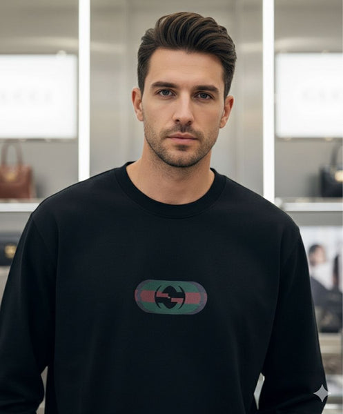 Premium Black GG Interlocking Logo Print Sweatshirt