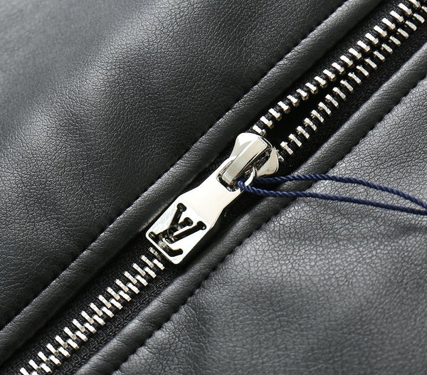 Luxury Black Leather Varsity Jacket with Embroidered Detailing