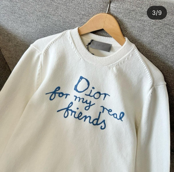Premium Off-White Knitted Sweatshirt with Blue Embroidered Text