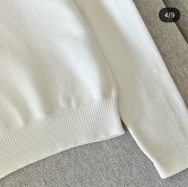 Premium Off-White Knitted Sweatshirt with Blue Embroidered Text