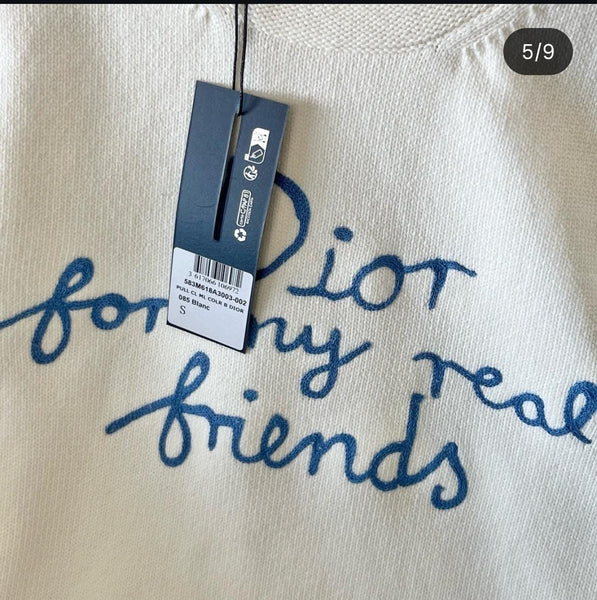 Premium Off-White Knitted Sweatshirt with Blue Embroidered Text