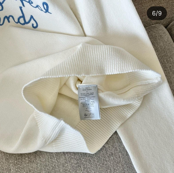 Premium Off-White Knitted Sweatshirt with Blue Embroidered Text