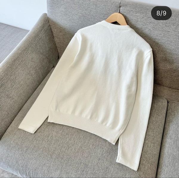 Premium Off-White Knitted Sweatshirt with Blue Embroidered Text