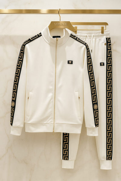 Luxury White Tracksuit with Black & Gold Detailing