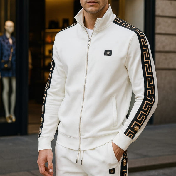 Luxury White Tracksuit with Black & Gold Detailing
