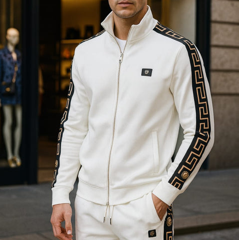 Luxury White Tracksuit with Black & Gold Detailing