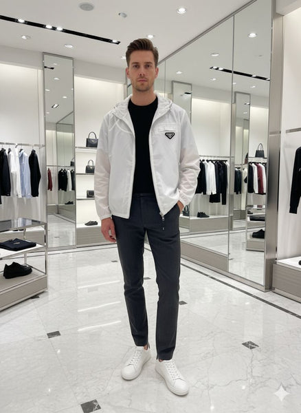 Imported Luxury White Windbreaker Jacket – Premium Lightweight Outerwear