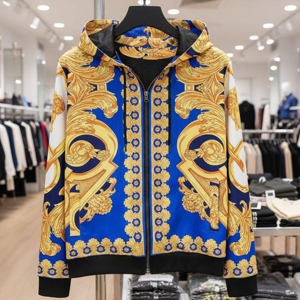 Baroque Print Zip-Up Hoodie