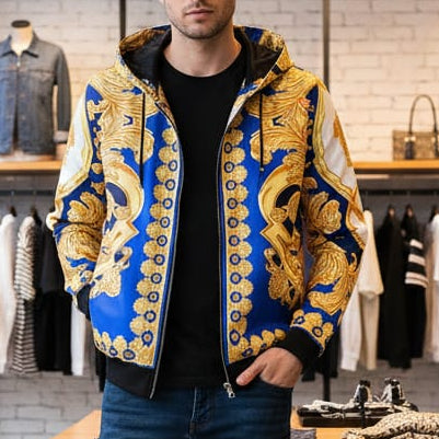 Baroque Print Zip-Up Hoodie