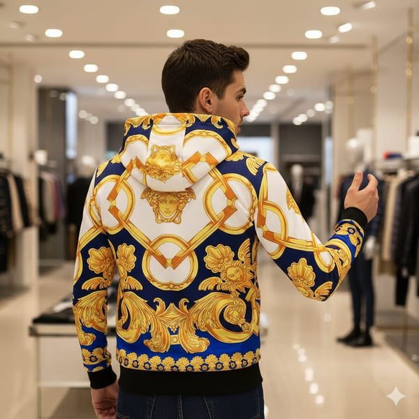 Baroque Print Zip-Up Hoodie