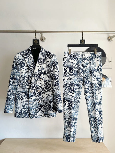 Bold Floral Print Blazer and Pants Set
