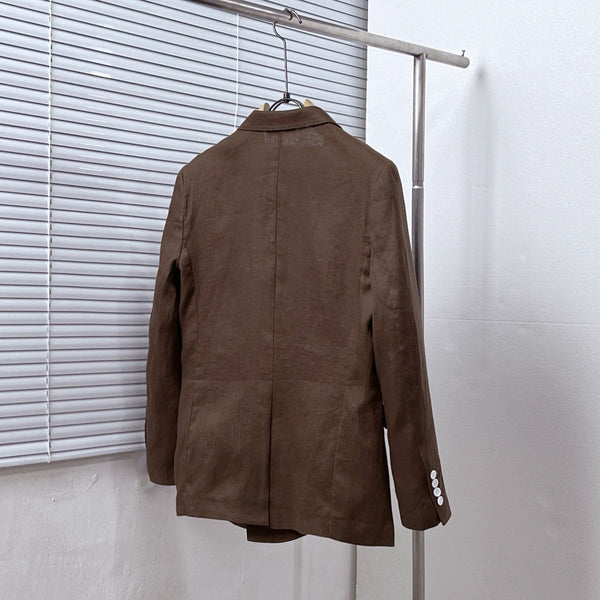 Double-Breasted Brown Blazer with Embroidered Crest