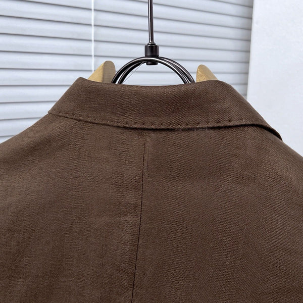 Double-Breasted Brown Blazer with Embroidered Crest