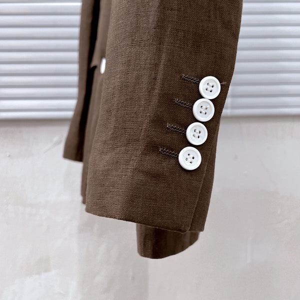 Double-Breasted Brown Blazer with Embroidered Crest