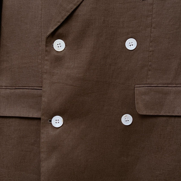 Double-Breasted Brown Blazer with Embroidered Crest