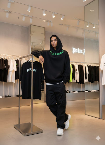 Men Black Hoodie with Graphic Design