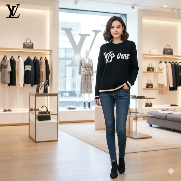 Women Black Pullover with Bold Graphic Design