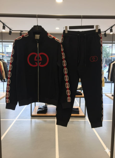 Men Premium Tracksuit – Black with Red Emblem Detailing