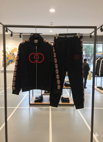 Men Premium Tracksuit – Black with Red Emblem Detailing