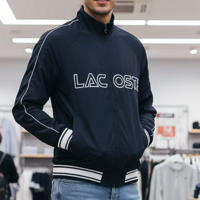 Men Navy Zip-Up Track Jacket – Minimalist Line Design