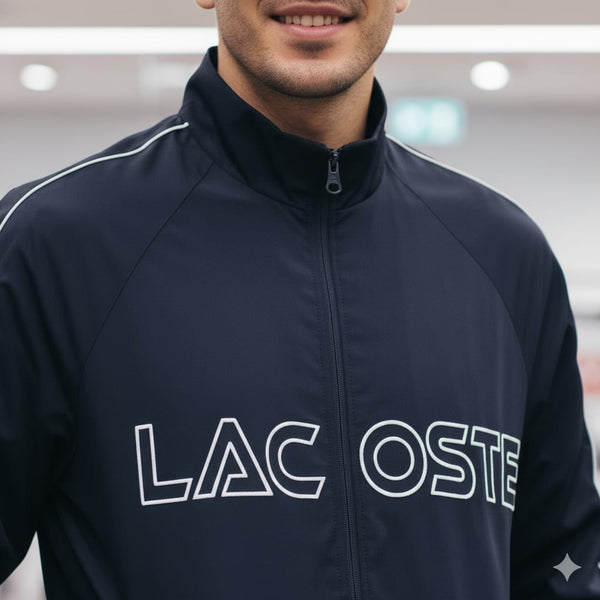 Men Navy Zip-Up Track Jacket – Minimalist Line Design