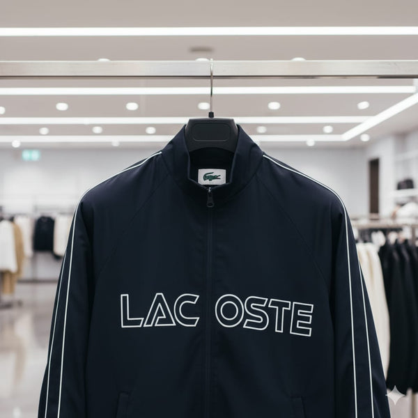 Men Navy Zip-Up Track Jacket – Minimalist Line Design