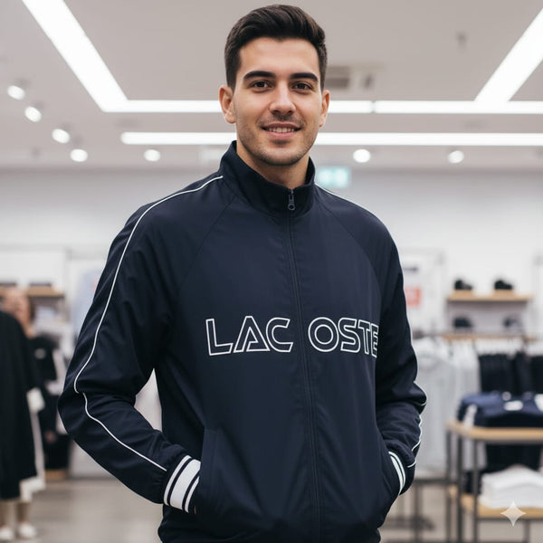 Men Navy Zip-Up Track Jacket – Minimalist Line Design