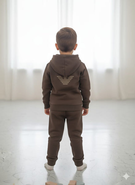 Kids Zip-Up Hoodie and Jogger Set - Brown