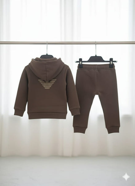 Kids Zip-Up Hoodie and Jogger Set - Brown