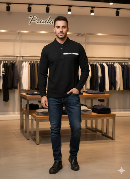 luxury Elegant Full Sleeve Black  Polo Shirt