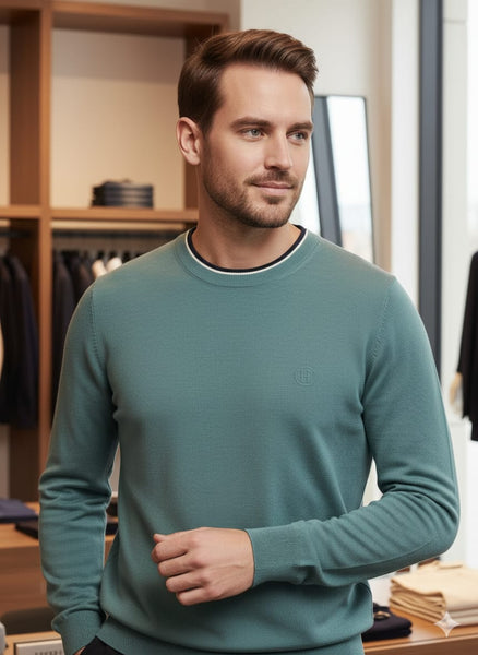 Classic Teal Men’s Knit Sweater Smart & Stylish