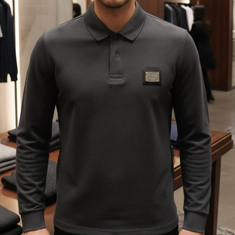 Branded Designer Long-Sleeve Polo Shirt