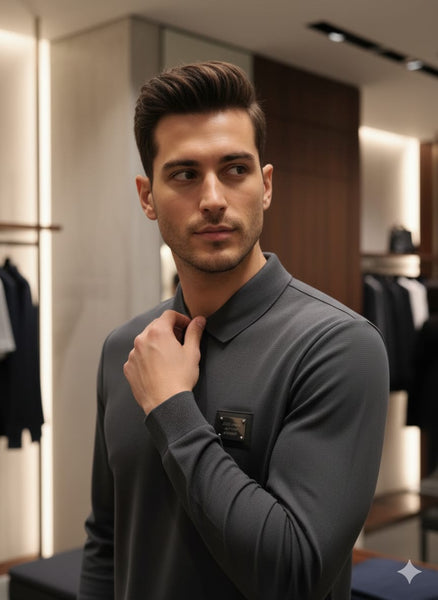 Branded Designer Long-Sleeve Polo Shirt