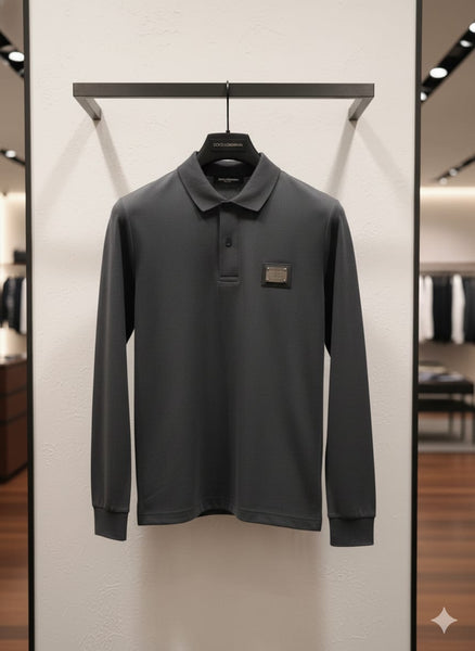 Branded Designer Long-Sleeve Polo Shirt