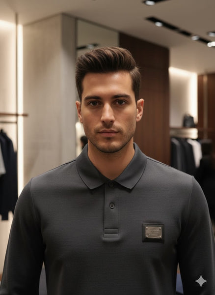 Branded Designer Long-Sleeve Polo Shirt