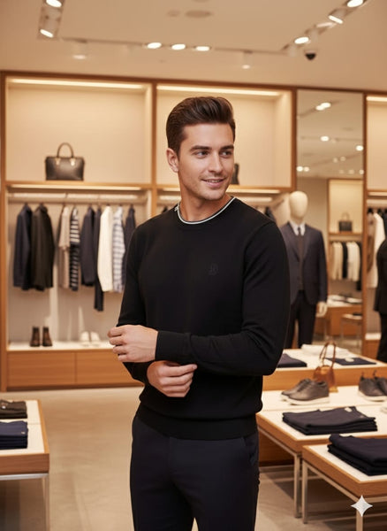 Classic Black Crewneck Sweater with Contrast Trim