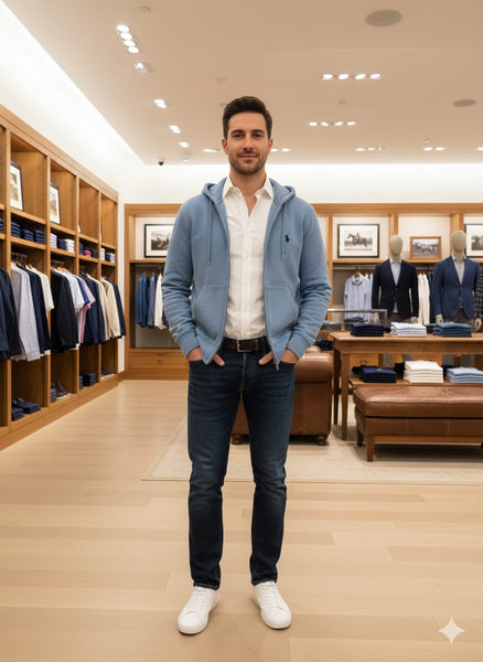 Luxury Imported  Embroidered Logo Full-Zip Hoodie