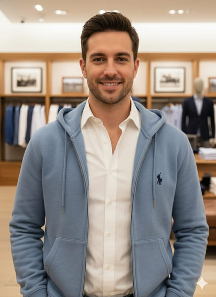 Luxury Imported  Embroidered Logo Full-Zip Hoodie