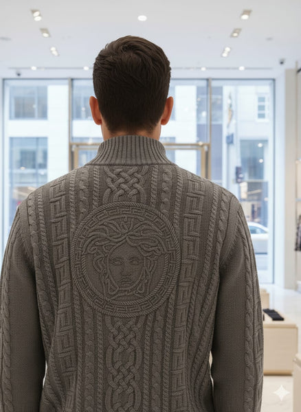 Premium Medusa Cable-Knit Grey Pullover