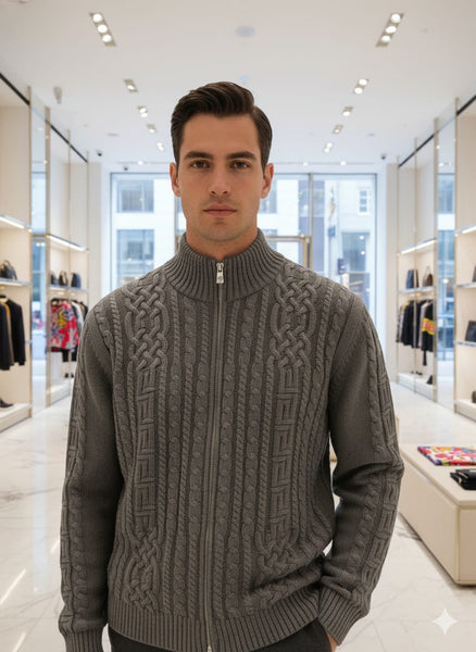 Premium Medusa Cable-Knit Grey Pullover