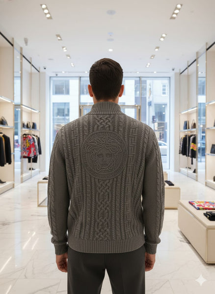 Premium Medusa Cable-Knit Grey Pullover