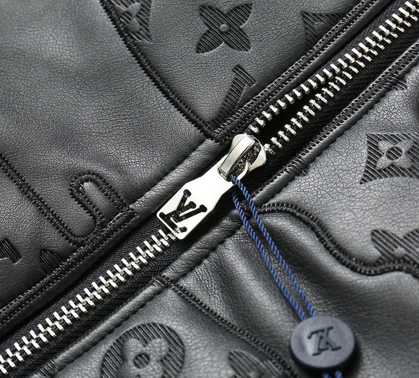 Designer Black Leather Jacket with Embossed Cloud Pattern