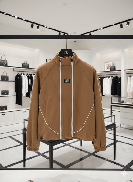 Premium Style Tan Track Jacket with White Piping