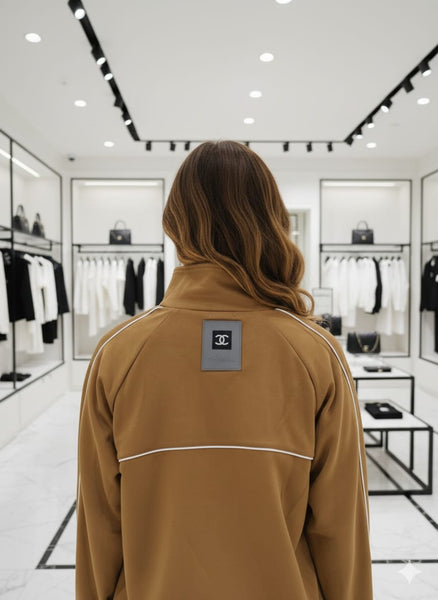 Premium Style Tan Track Jacket with White Piping