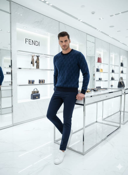 Trendy & Elegant  Navy Blue Monogram Crewneck Sweater