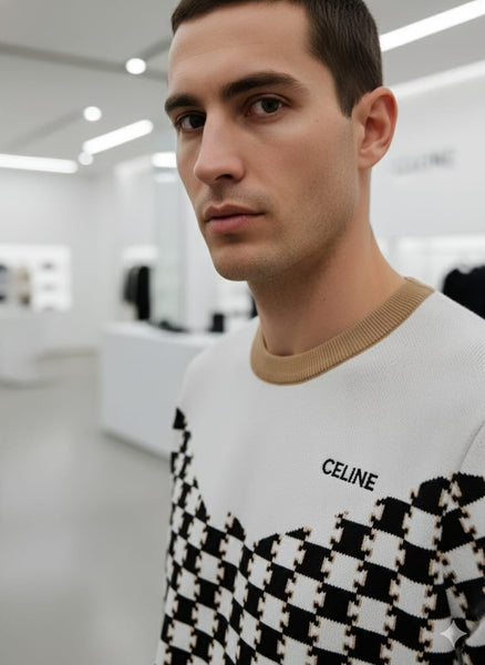 Imported Style Black & White Checkerboard Knit Sweater